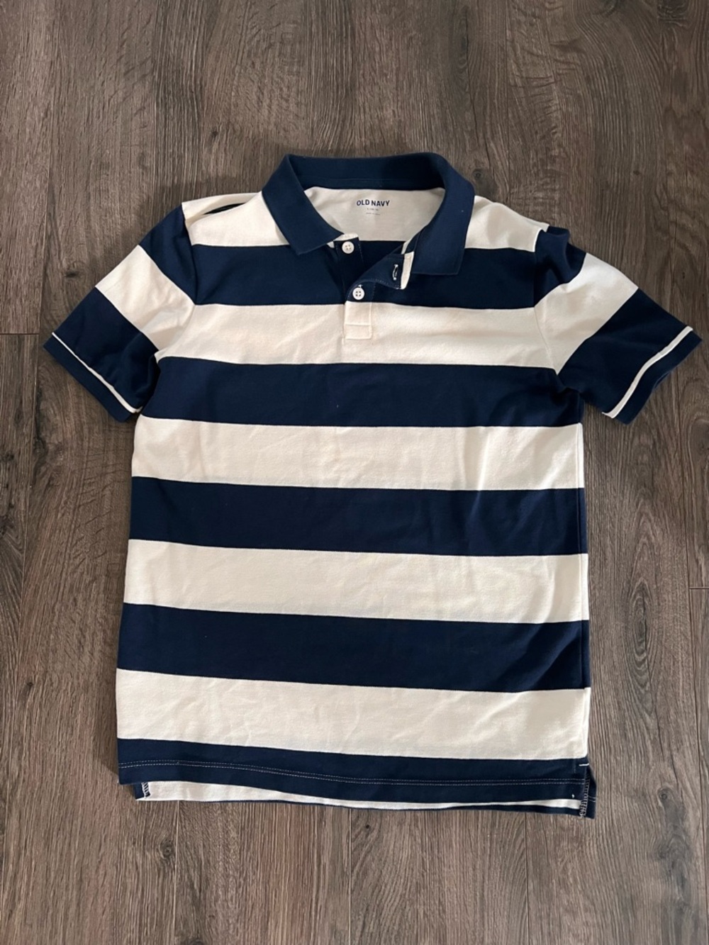 Old Navy Boys Large 10-12 Navy White Striped Polo Shirt Classic Preppy